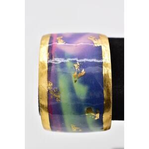 Evocateur Aurora Borealis Cuff Bracelet 22K Gold Leaf Chunky Signed RARE Bin2
